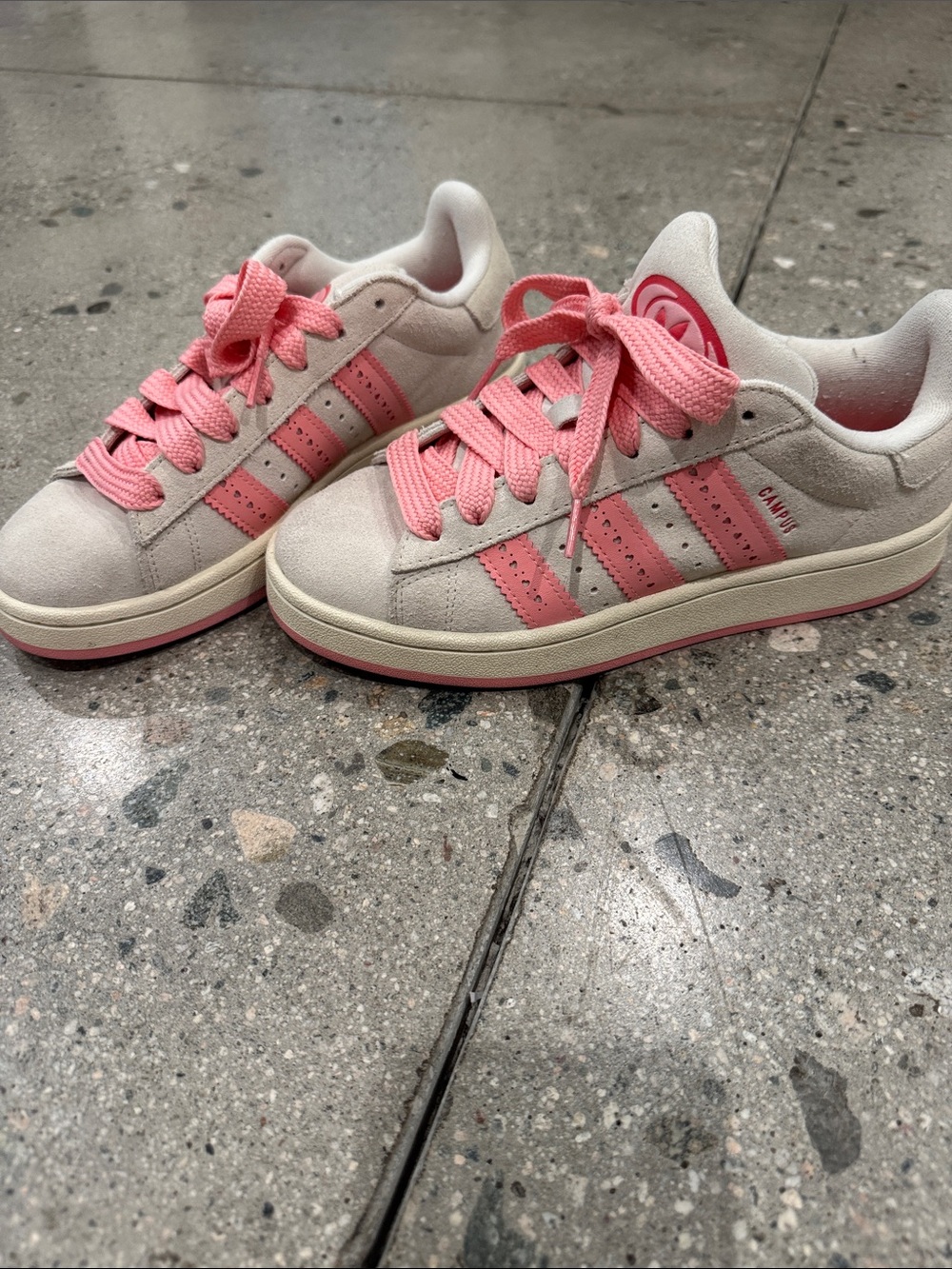 Adidas Campus 2000’s women’s Suede Sneakers in Pink and Cream.